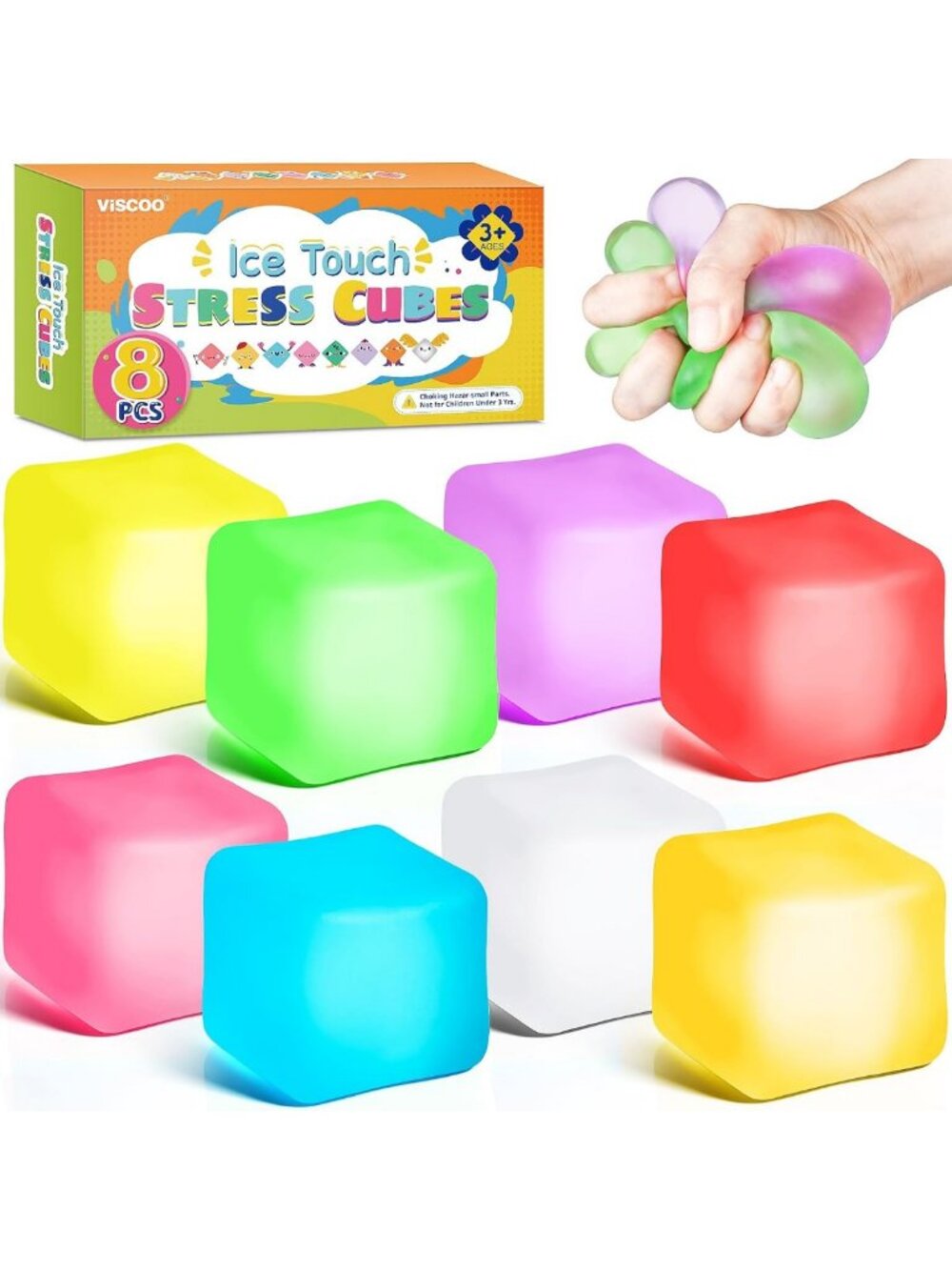 8-Pack Stress Relief Cubes, Slow Rising Stress Balls for Adults & Kids
